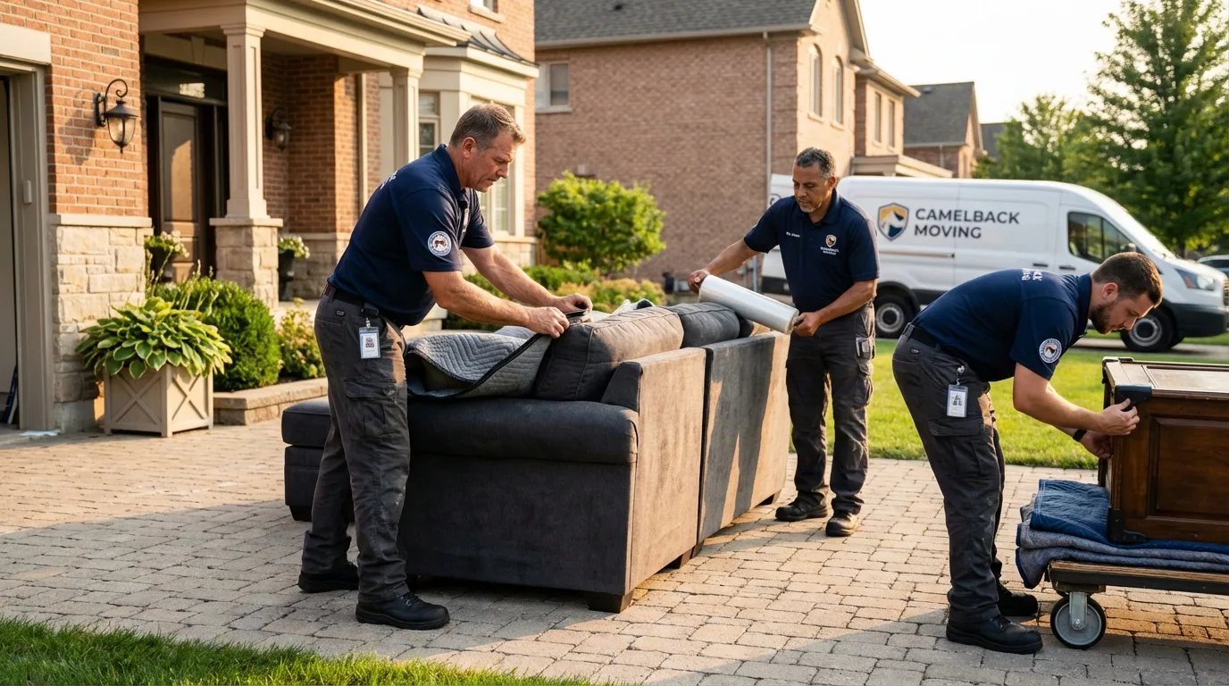 Large estate moving crew wrapping furniture in Medfield, MA