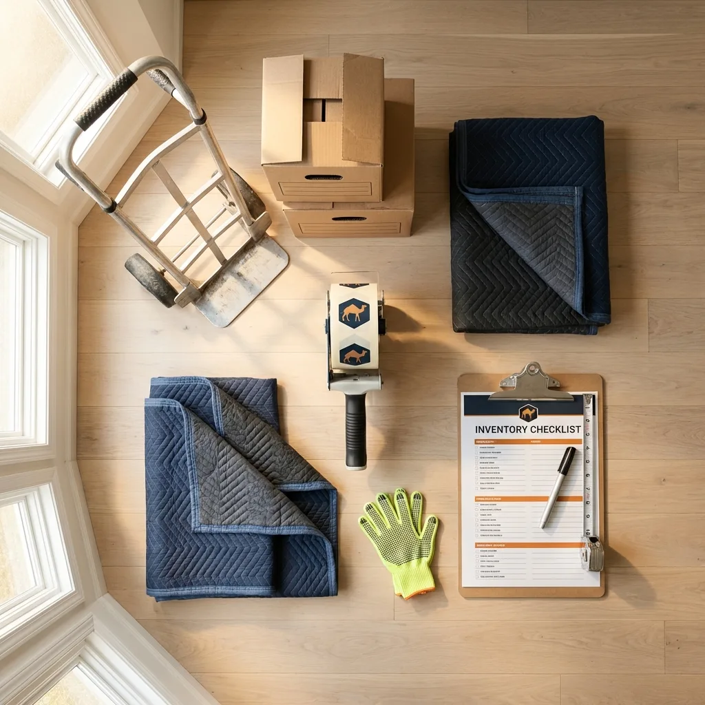Professional moving supplies and packing materials layout for Medfield residential relocations